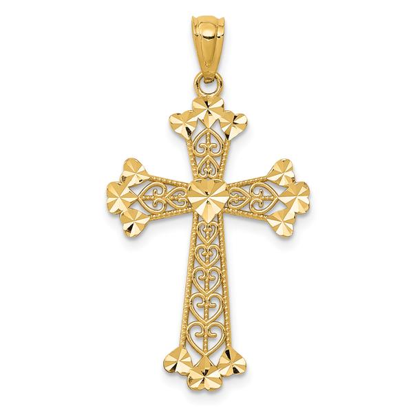 Gold Classics(tm) 14kt. 18in. Filigree Hearts Cross Pendant Necklace
