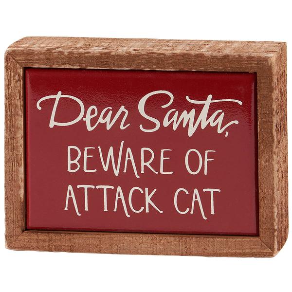 Primitives By Kathy Mini Santa Beware of Cat Attack Box Sign