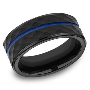 Mens Endless Affection(tm) 8mm Black Cobalt Faceted Wedding Band