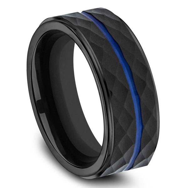 Mens Endless Affection(tm) 8mm Black Cobalt Faceted Wedding Band alternate view