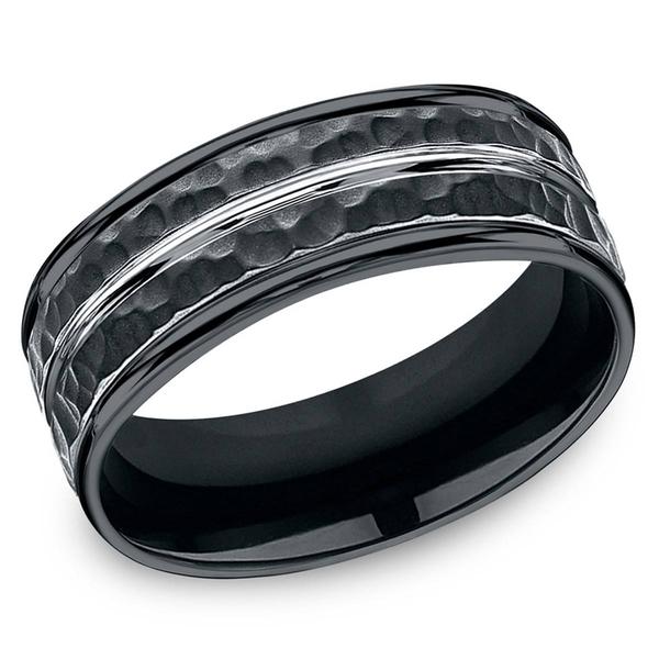 Mens Endless Affection(tm) 8mm Black Cobalt Hammered Wedding Band