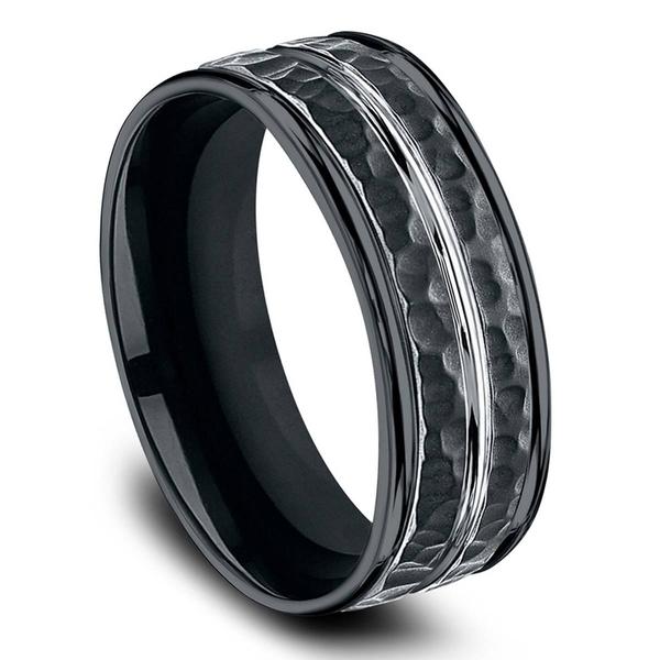 Mens Endless Affection(tm) 8mm Black Cobalt Hammered Wedding Band alternate view