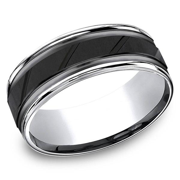 Mens Endless Affection(tm) 8mm Cobalt Black Cut Center Band Ring
