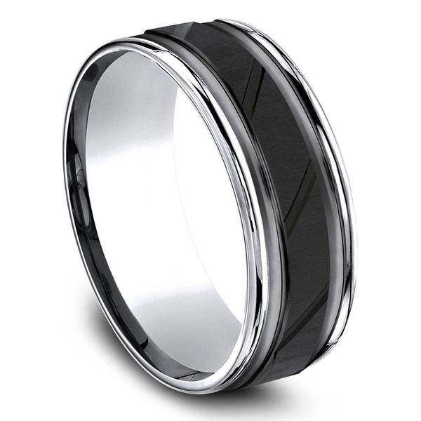 Mens Endless Affection(tm) 8mm Cobalt Black Cut Center Band Ring alternate view