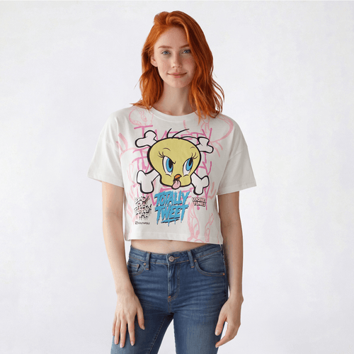 Juniors SouthPole Tweety Bird Looney Tunes Boxy Cropped Tee