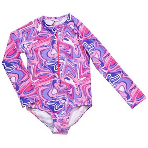 Girls (7-16) Kensie Girl Marble Print One Piece Rashguard alternate view