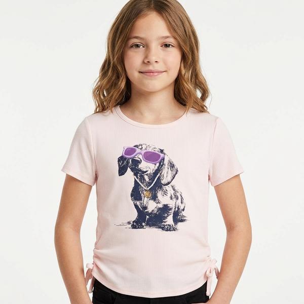 Girls (7-16) Dream Girl Sunglass Dog w/ Necklace Short Sleeve Tee