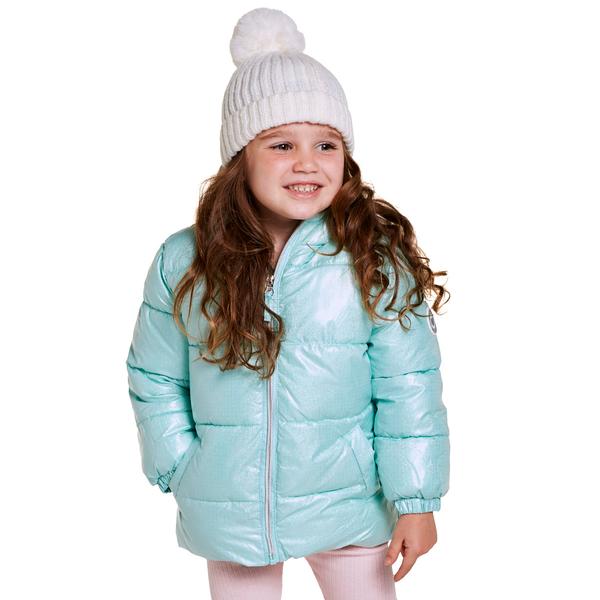 Toddler Girl Pink Platinum(R) Metallic Grid Puffer Jacket with Hat