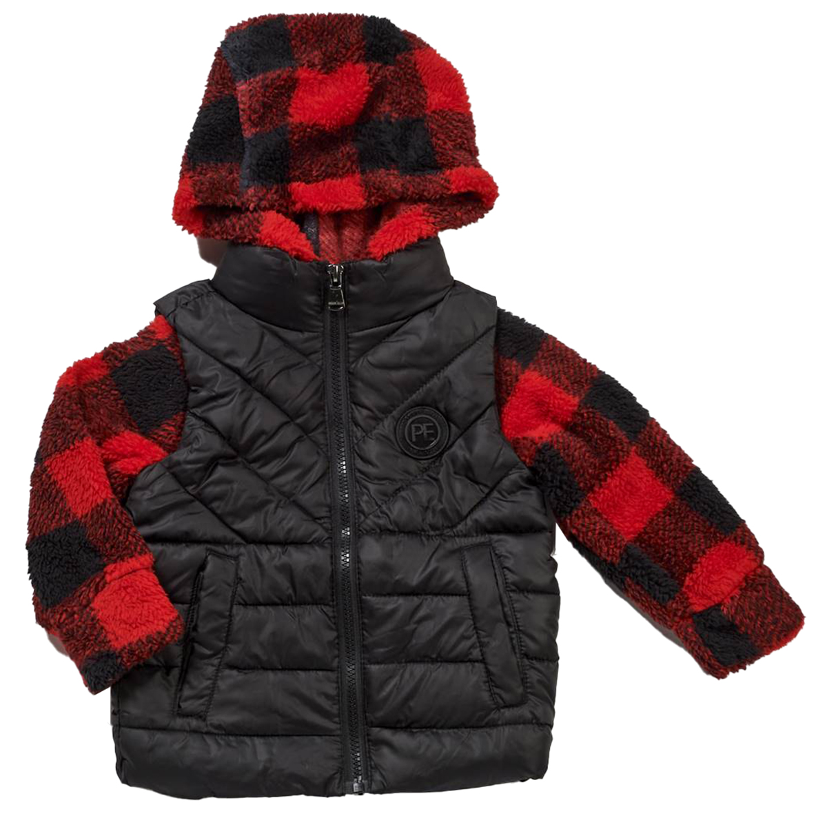 Toddler Boy Perry Ellis(R) Vest W/Buffalo Check Sherpa Jacket