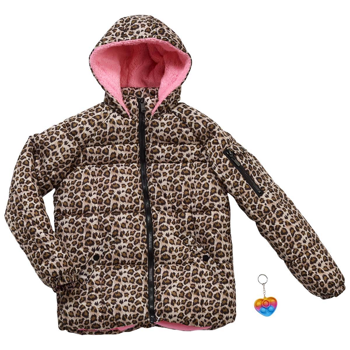 Girls (7-16) Limited Too Cheetah Puffer Jacket W/Popper Keychain