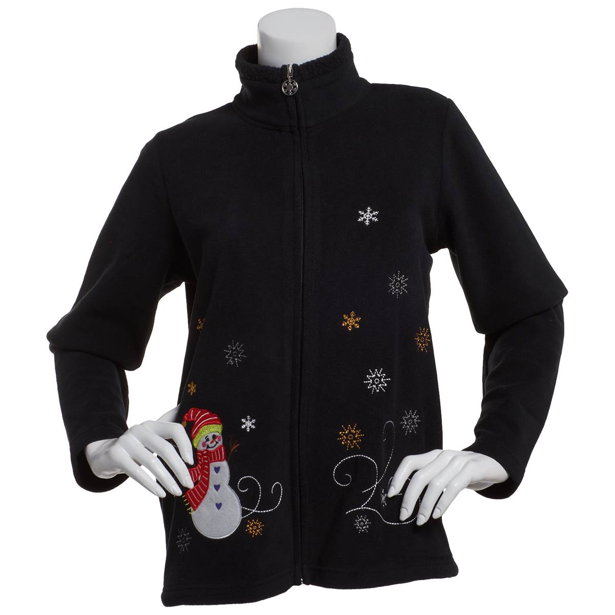 Womens Hasting & Smith Mock Neck Snowman Fleece Zip Jacket