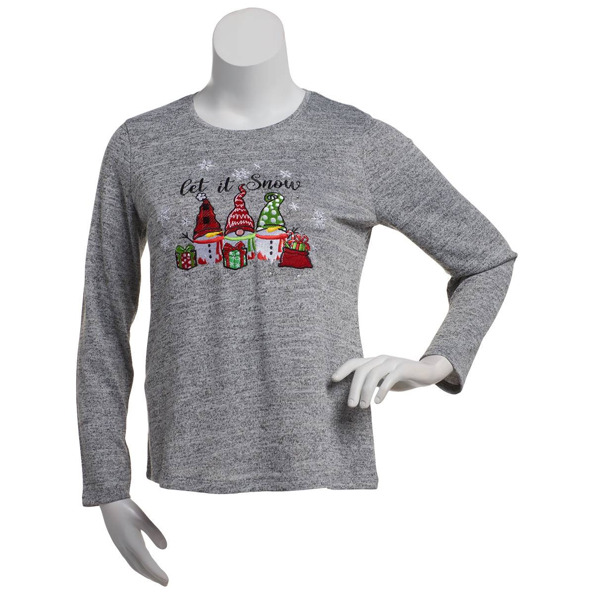 Womens Hasting & Smith Long Sleeve Let It Snow Embroidered Tee