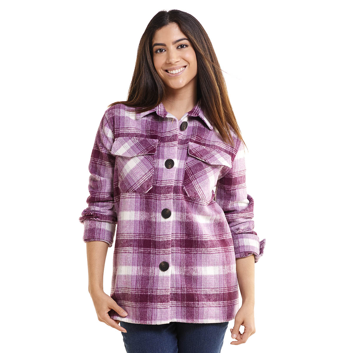 Plus Size Jason Maxwell Long Sleeve Wool Brushed Plaid Shacket