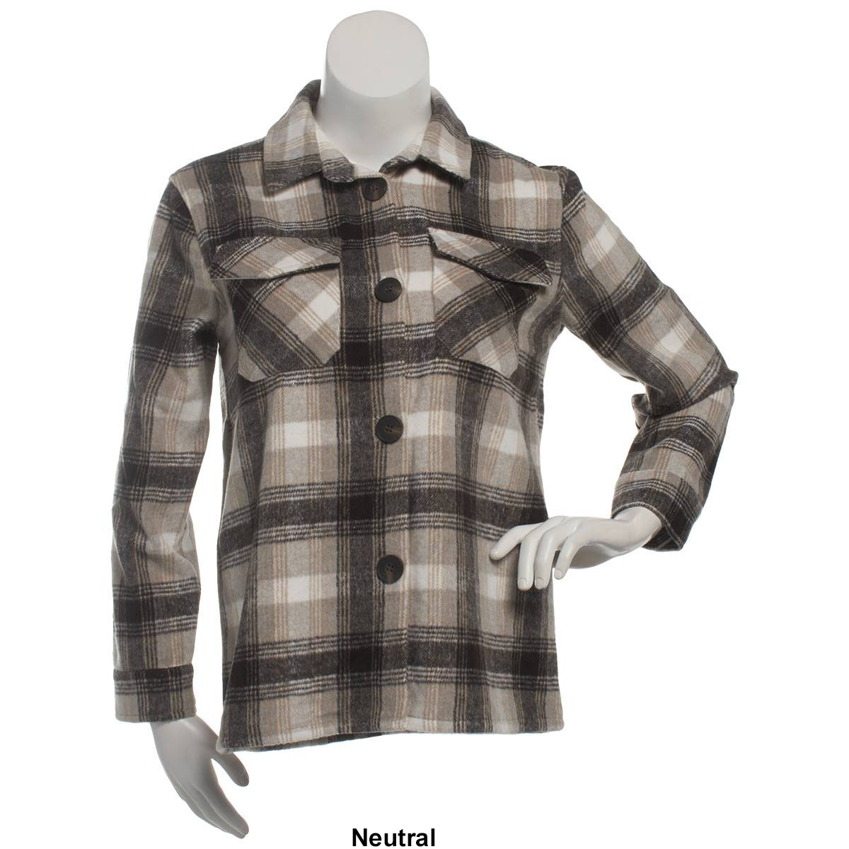 Womens Jason Maxwell Long Sleeve Wool Brushed Plaid Shacket