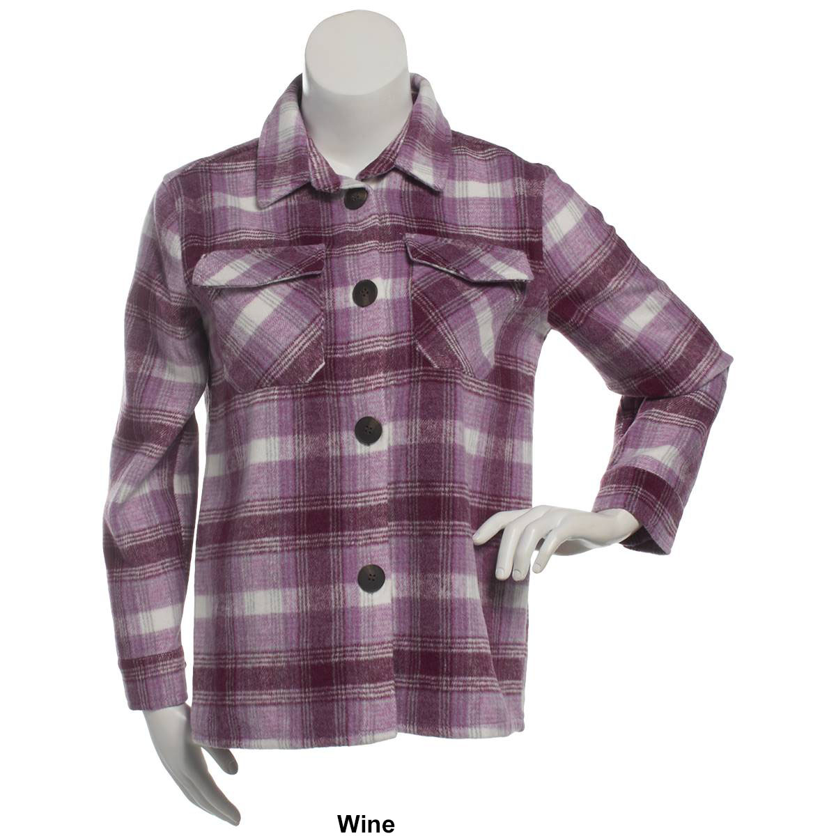 Womens Jason Maxwell Long Sleeve Wool Brushed Plaid Shacket