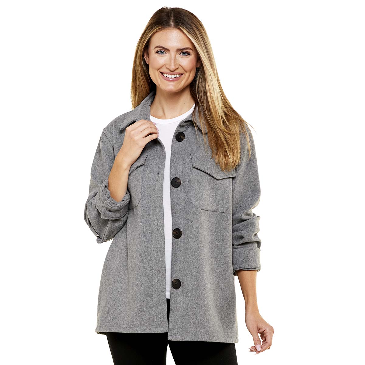 Womens Jason Maxwell Long Sleeve Brushed Solid Button Shacket