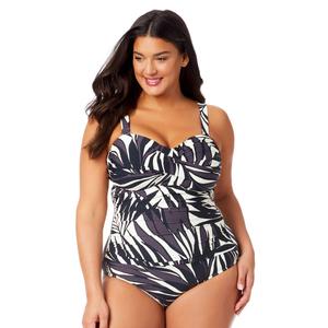 Plus Size Anne Cole Palm Chic Twist Shirred One Piece Swimsuit