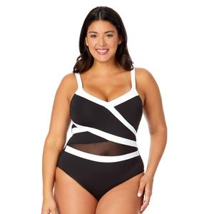 Plus Size Anne Cole Gabor Mesh Color Block One Piece Swimsuit