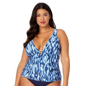 Plus Size Anne Cole Tie Dye Ikat Plunge Tankini Swim Top