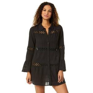 Womens Anne Cole Solid Bell Sleeve Crochet Trim Swim Cover Up