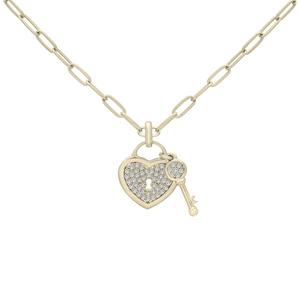 Gold-Plated Lab-Grown Diamond Heart & Key Pendant Necklace