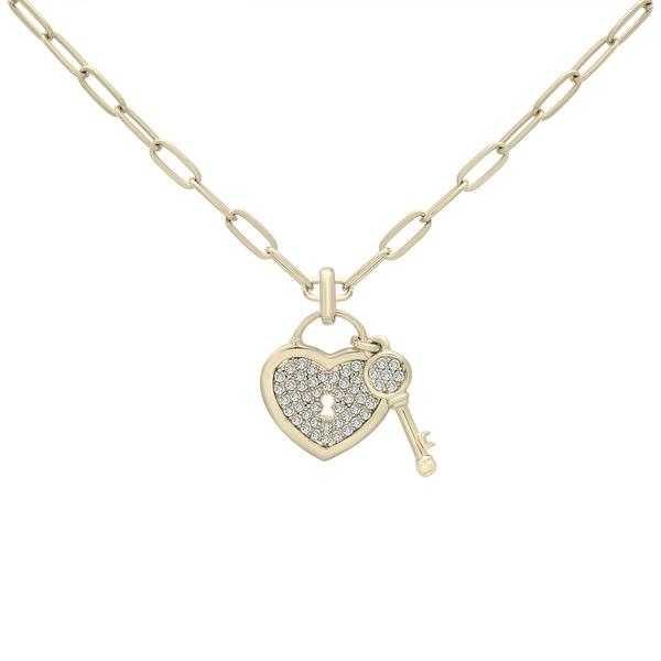 Gold-Plated Lab-Grown Diamond Heart & Key Pendant Necklace