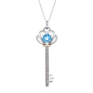 Gemstone Classics(tm) Blue Topaz & Diamond Key Pendant