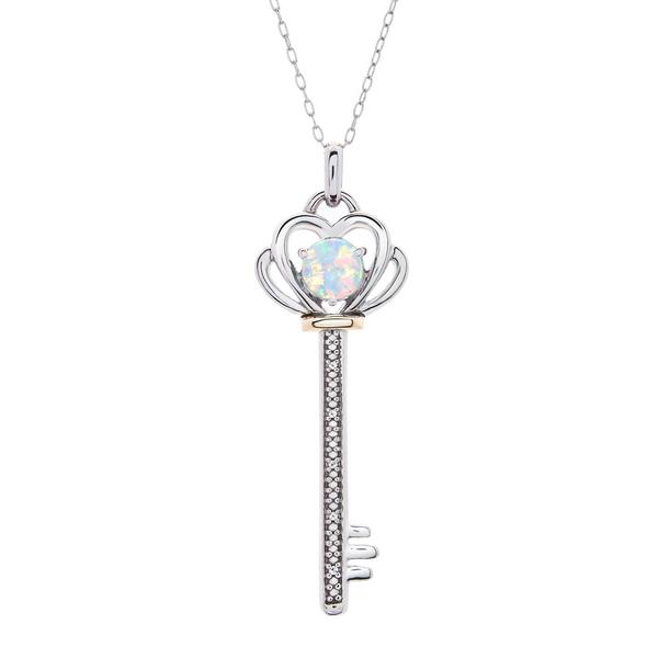 Gemstone Classics(tm) Opal & Diamond Key Pendant Necklace
