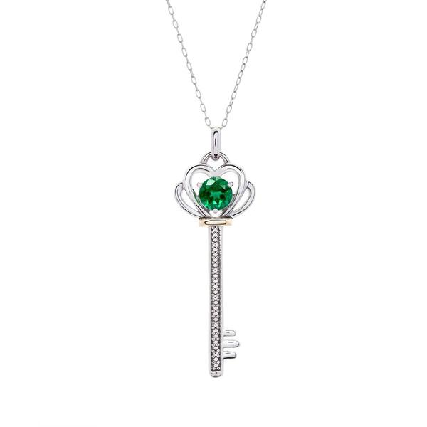 Gemstone Classics(tm) Created Sapphire Sterling Silver Key Pendant