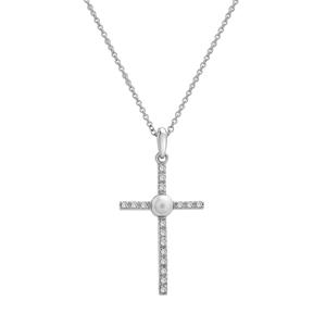 Precious Elegance(tm) Cross & Pearl Center Pendant Necklace