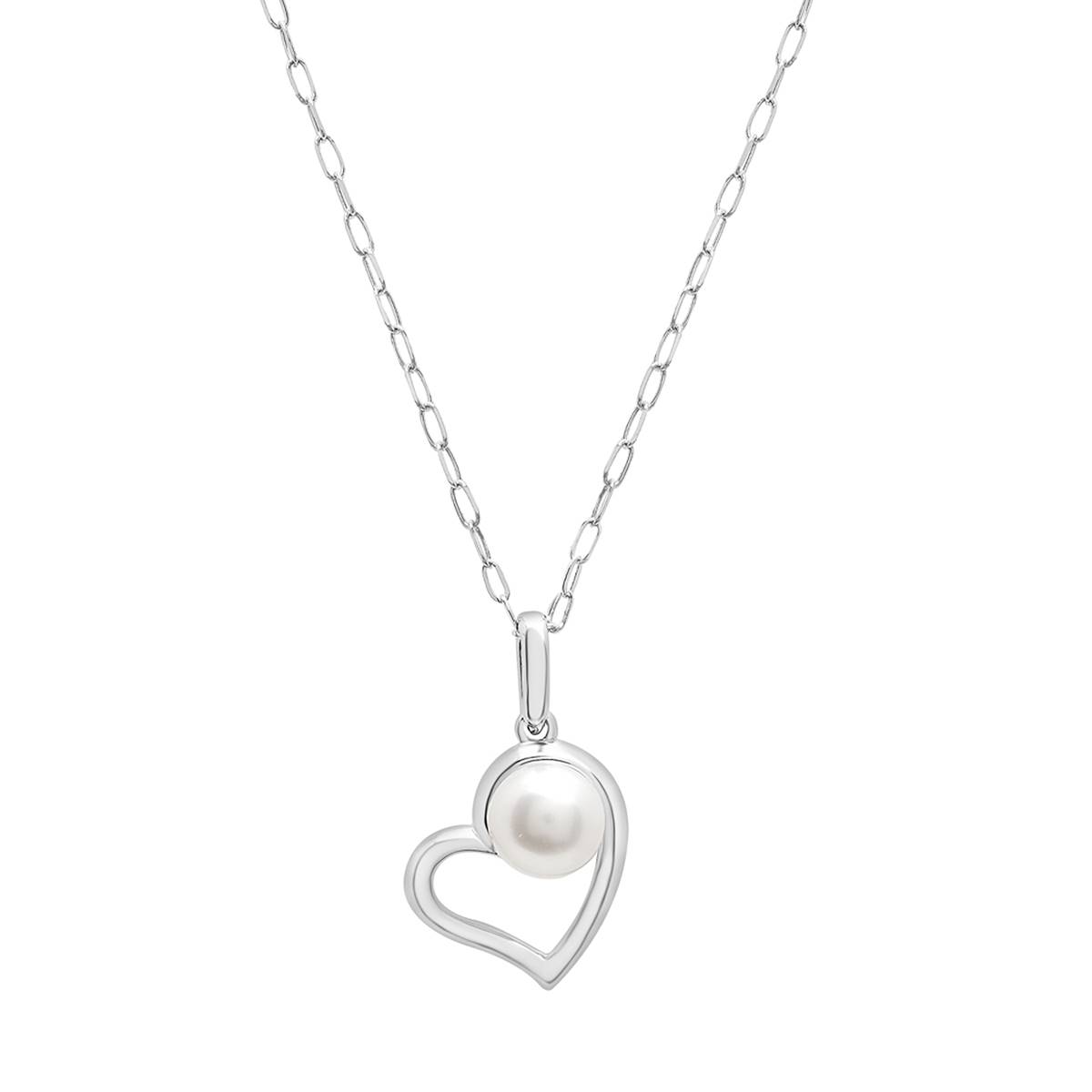 Precious Elegance(tm) Sterling Silver Heart Floating Pearl Necklace