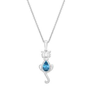 Gemstone Classics(tm) Sterling Silver Blue Topaz Cat Pendant