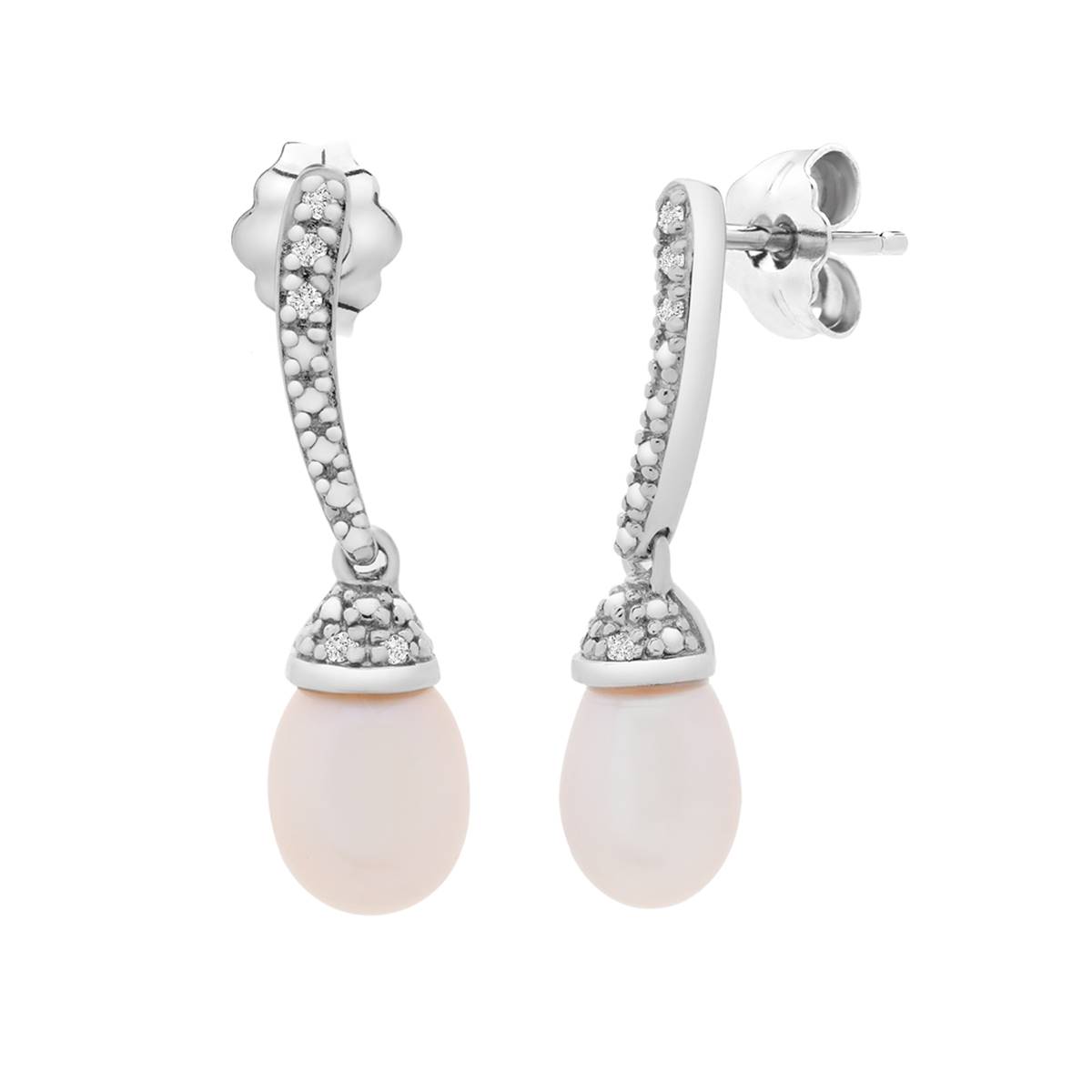 Gemstone Classics(tm) 1/20ctw. Diamond Pearl Silver Dangle Earrings