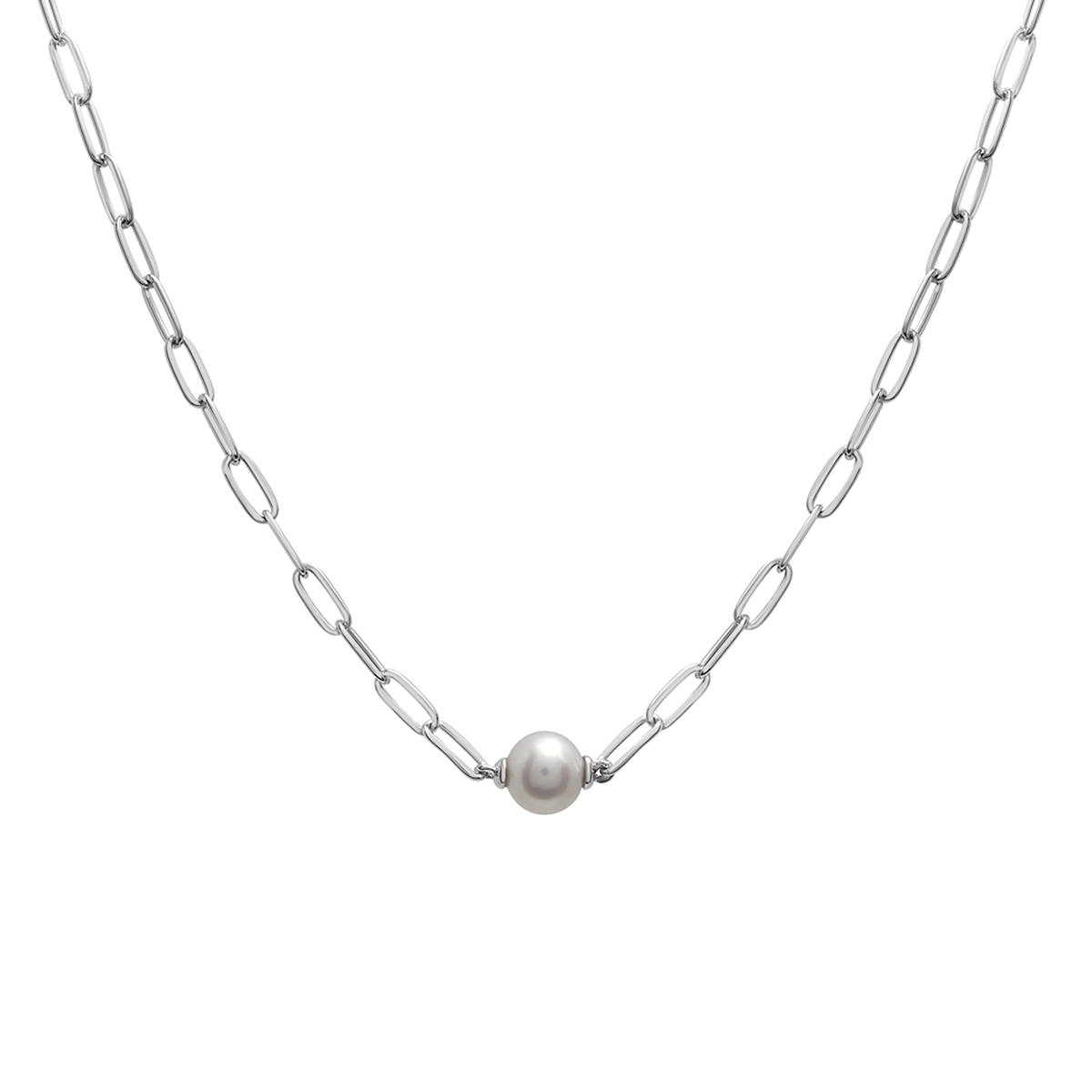 Gemstone Classics(tm) Sterling Silver & Pearl Trendy Chain Necklace