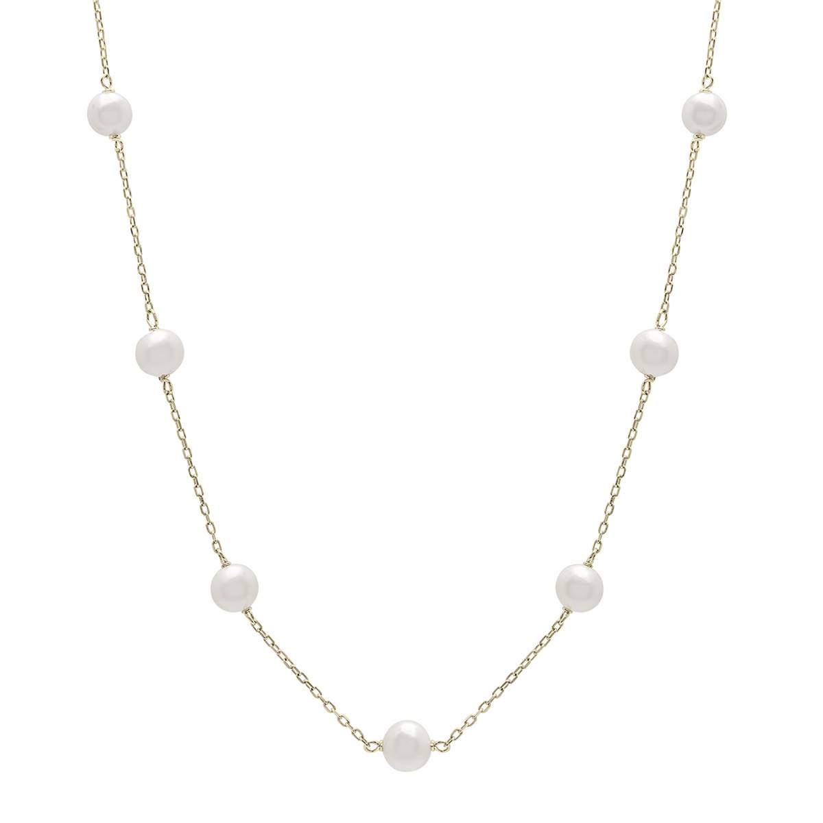 Gemstone Classics(tm) Yellow Gold Plated Pearl Station Necklace