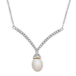 Gemstone Classics(tm) 1/20ctw. Diamond & Pearl Silver Necklace