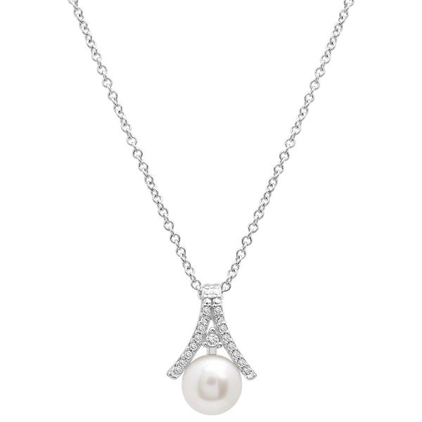Gemstone Classics(tm) Sterling Silver Diamond Pearl Pendant
