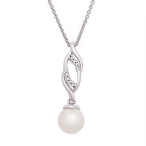 Gemstone Classics(tm) Sterling Silver Pearl & White Sapphire Pendant