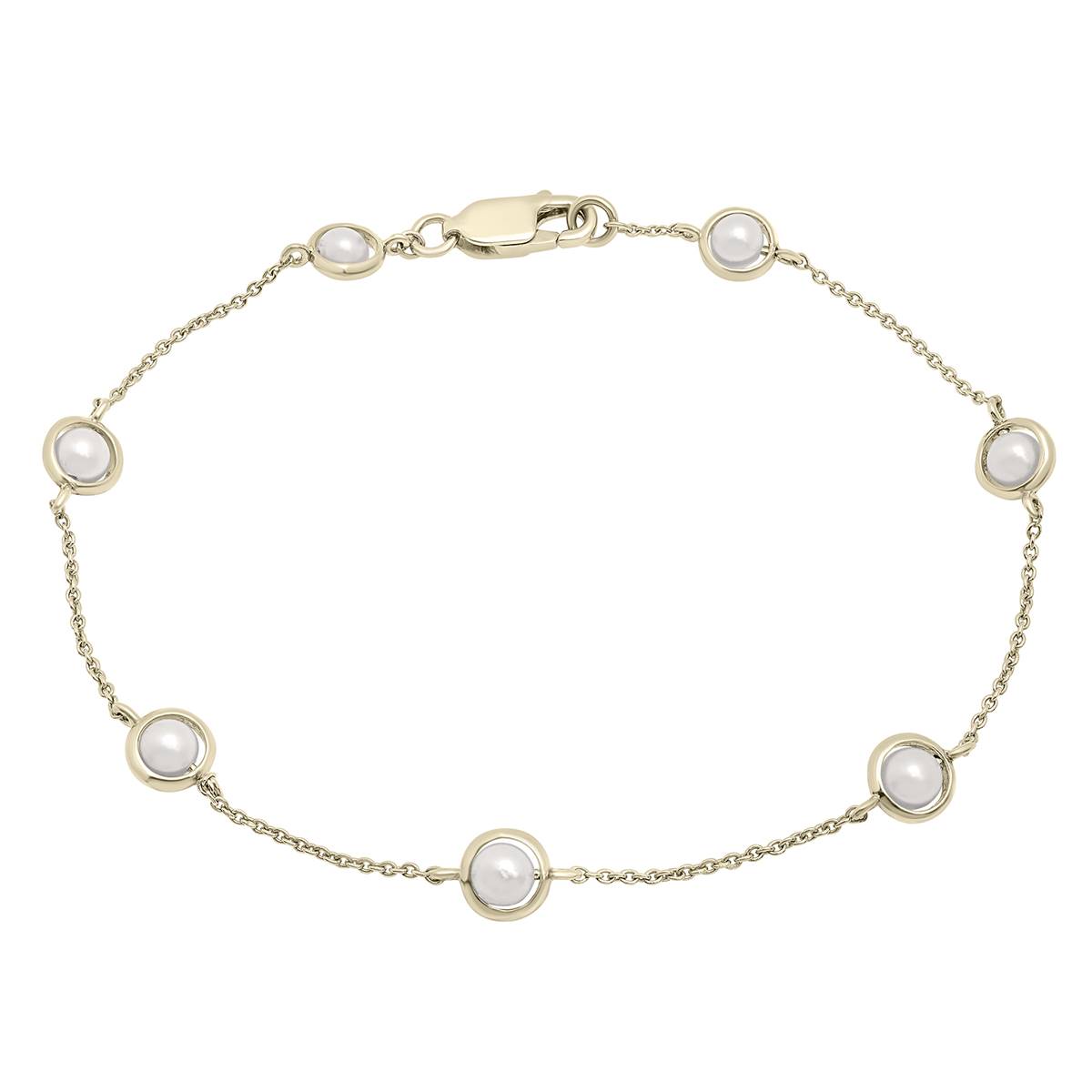 Gemstone Classics(tm) Yellow Gold Plated Pearl Halo Station Bracelet