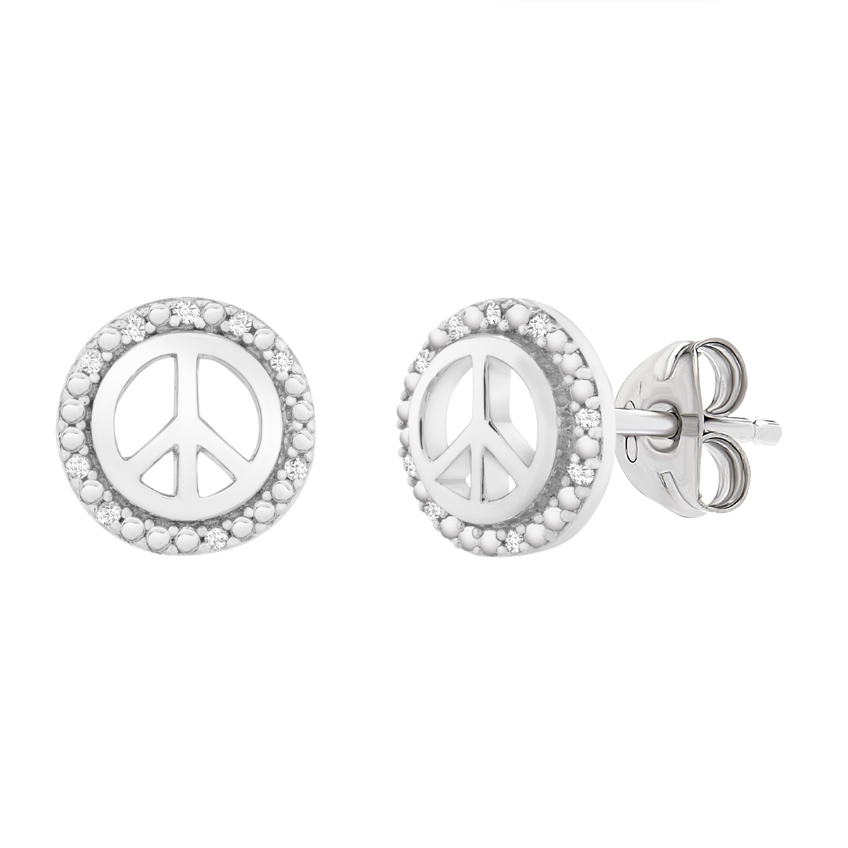 Diamond Classics(tm) Sterling Silver Peace Sign Stud Earrings