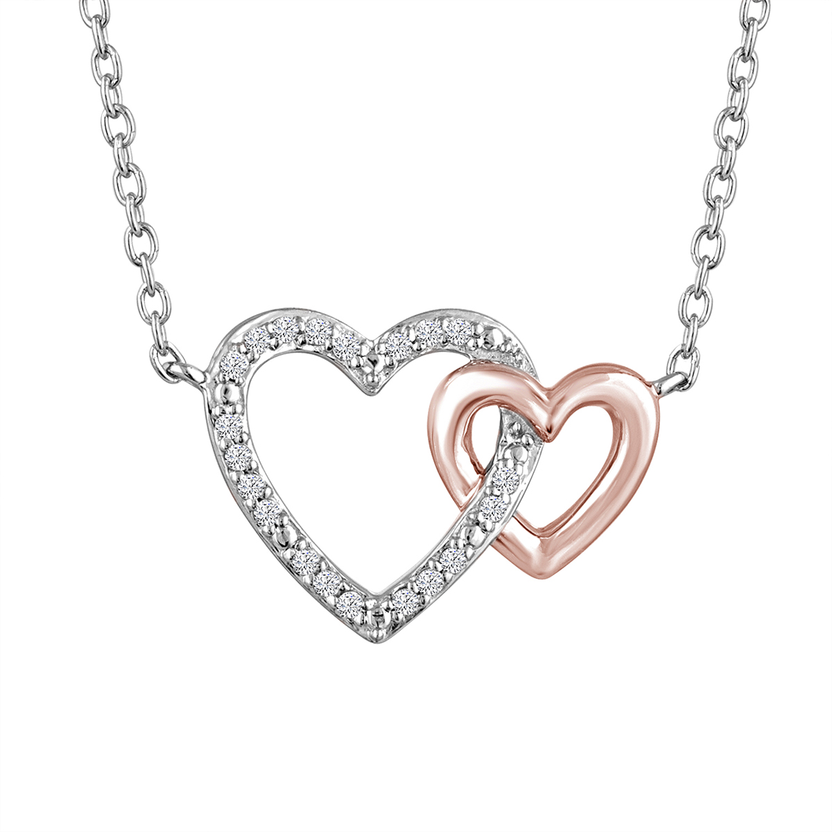 Nova Star(R) Pink Plated Lab Grown Diamond Double Heart Necklace