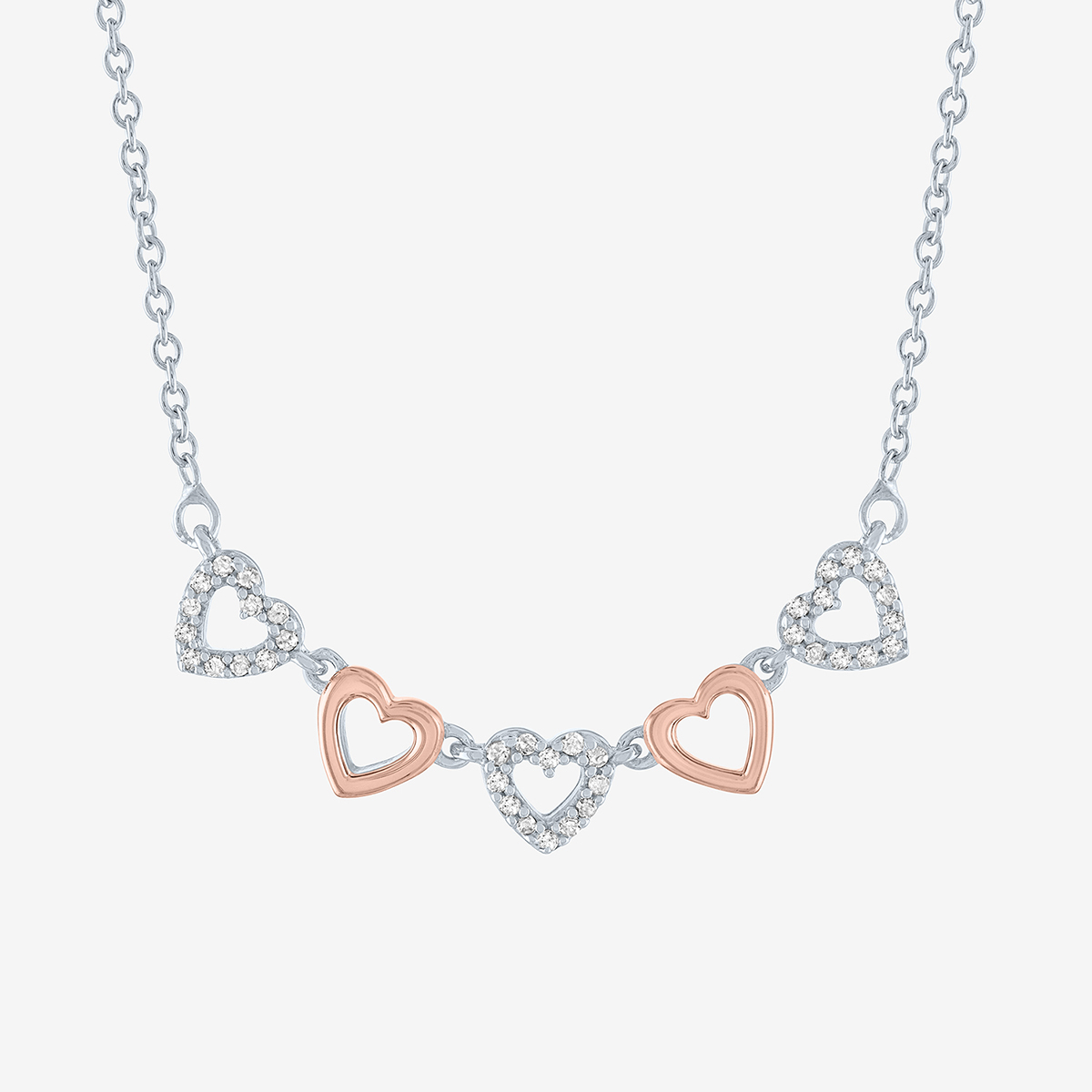 Nova Star(R) Pink Plated Silver Lab Grown Diamond Hearts Necklace