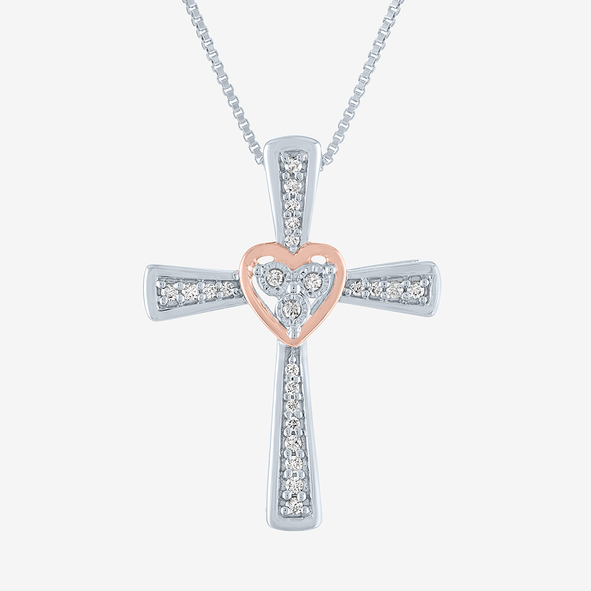 Nova Star(R) Pink Plated Lab Grown Diamond Heart Cross Necklace