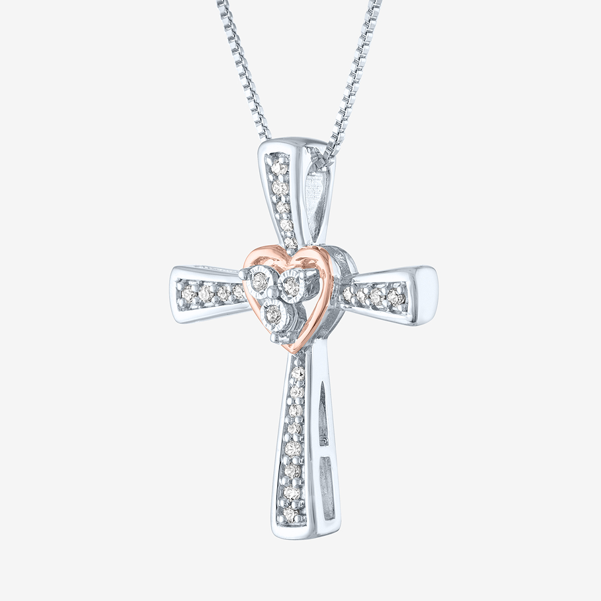 Nova Star(R) Pink Plated Lab Grown Diamond Heart Cross Necklace