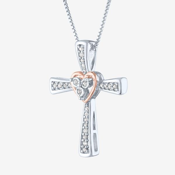 Nova Star(R) Pink Plated Lab Grown Diamond Heart Cross Necklace alternate view