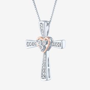 Nova Star(R) Pink Plated Lab Grown Diamond Heart Cross Necklace alternate view