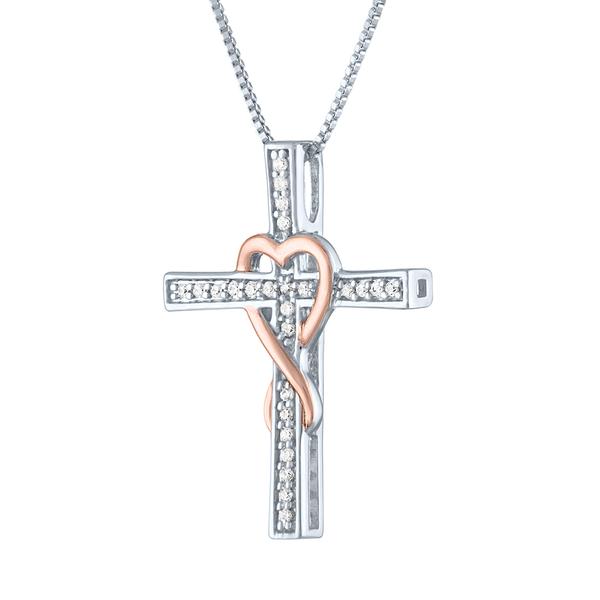 Nova Star(R) Lab Grown Diamond Heart Ribbon Cross Pendant