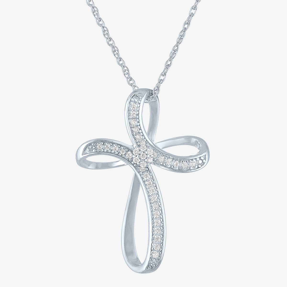 Nova Star(R) Sterling Silver Lab Grown Diamond Ribbon Cross Pendant