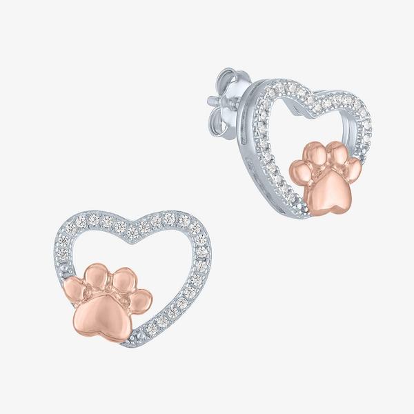 Nova Star(R) Two-Tone Lab Grown Diamond Dog Paw Stud Heart Earrings