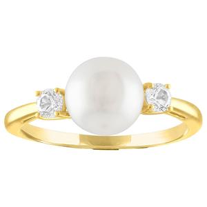 Gemstone Classics(tm) 10kt. Freshwater Pearl & Diamond Ring